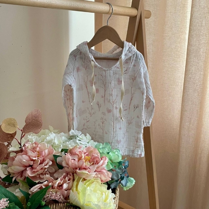 Bluza cu gluga din muselină pentru copii, Inimioare roz– bumbac 100% (2)